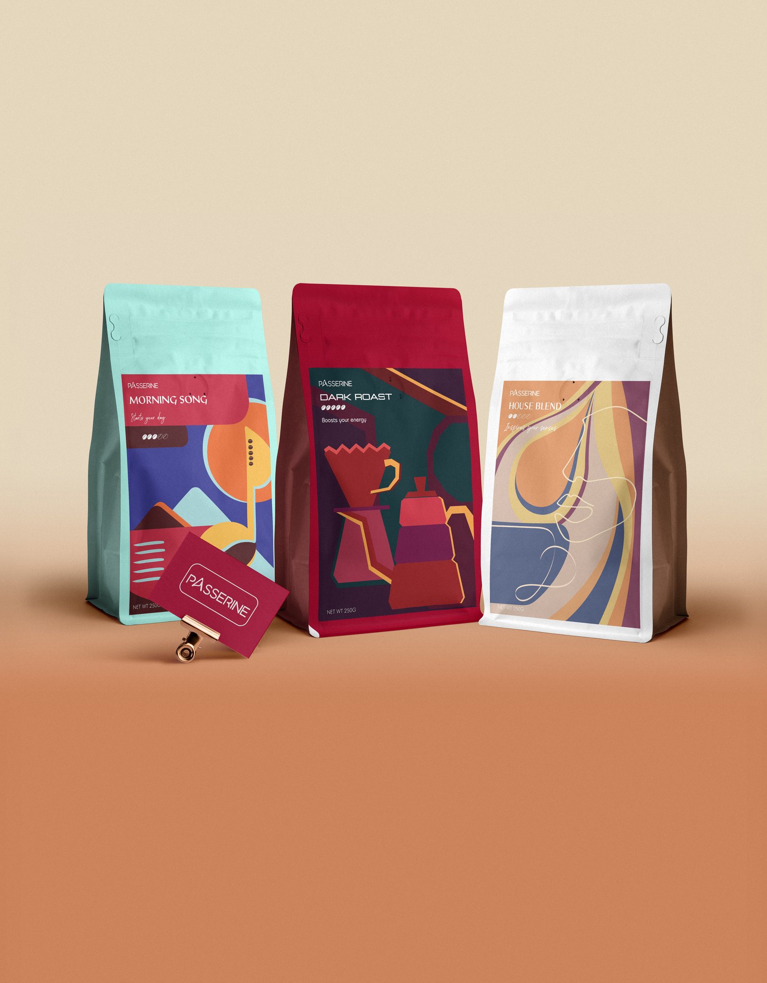 Passerine coffee bags and business card
